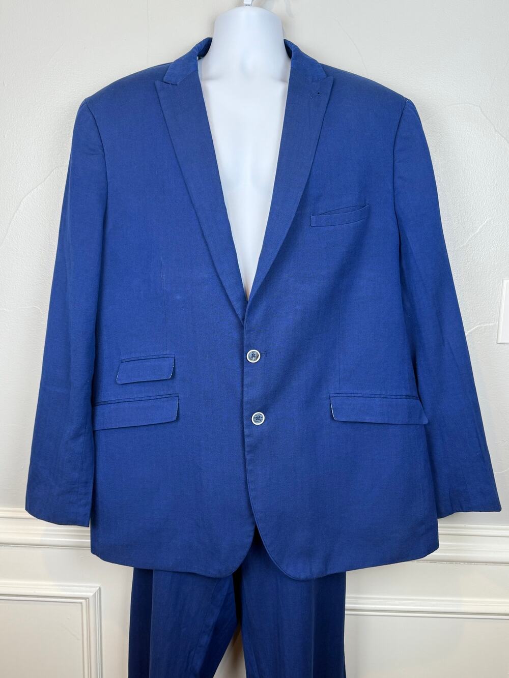 Paisley & Gray Cobalt Blue Linen Slim Suit 54R/40x32 Tropical Lining